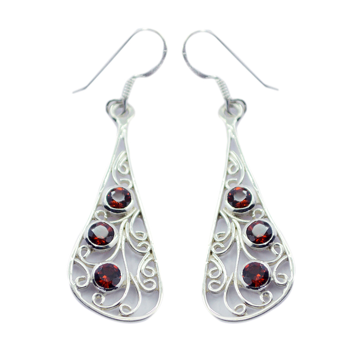 Seo-yeon Red Dangle Earrings with Stylish Silver Design Garnet Red Dangle
