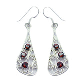Seo-yeon Red Dangle Earrings with Stylish Silver Design Garnet Red Dangle