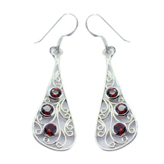 Seo-yeon Red Dangle Earrings with Stylish Silver Design Garnet Red Dangle