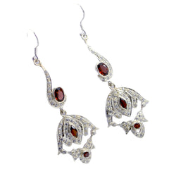 Nisa Red Dangle Earrings with Gemstone Accents