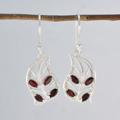 Julia Red Dangle Earrings with Leaf Design