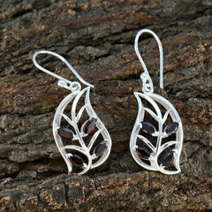 Julia Red Dangle Earrings with Leaf Design