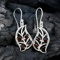 Julia Red Dangle Earrings with Leaf Design