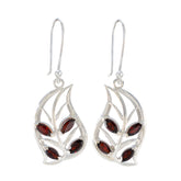 Julia Red Dangle Earrings with Leaf Design Garnet Red Dangle