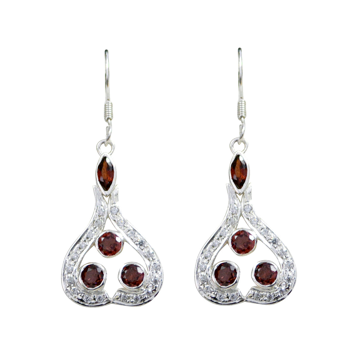Ying Red Dangle Earrings with Sparkling Gemstones Garnet Red Dangle
