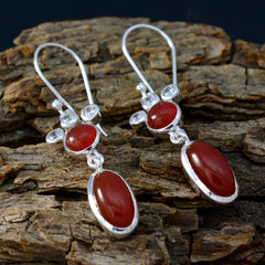 Hua Red Dangle Earrings with Gemstone Accent