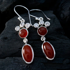 Hua Red Dangle Earrings with Gemstone Accent
