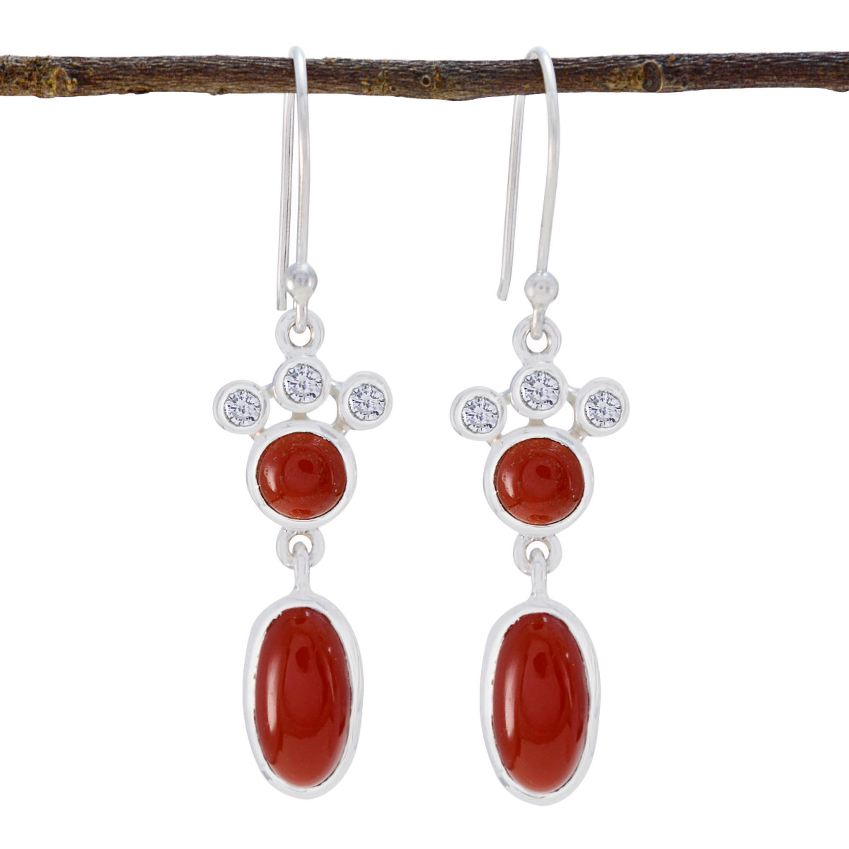Hua Red Dangle Earrings with Gemstone Accent Red Onyx Red Dangle