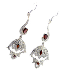 Nisa Red Dangle Earrings with Gemstone Accents