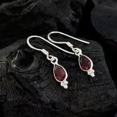 Julia Red Dangle Earrings with Gemstone Detail