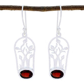 Sarah Red Dangle Earrings with Tree Design Garnet Red Dangle