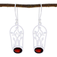 Sarah Red Dangle Earrings with Tree Design Garnet Red Dangle