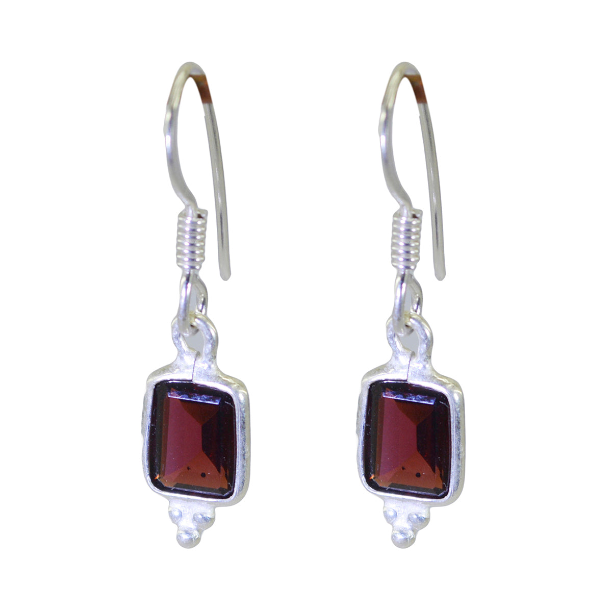 Eleanor Red Dangle Earrings with Silver Design Garnet Red Dangle