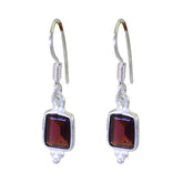 Eleanor Red Dangle Earrings with Silver Design Garnet Red Dangle