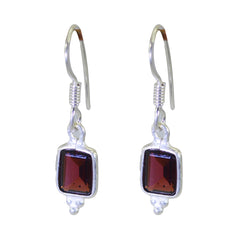 Eleanor Red Dangle Earrings with Silver Design Garnet Red Dangle