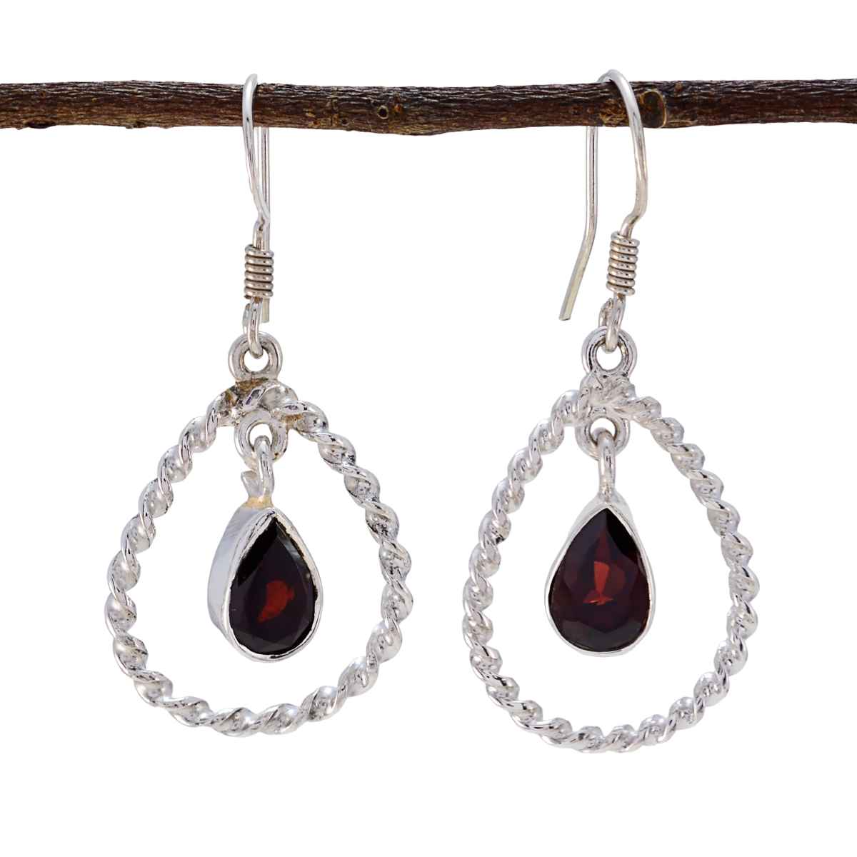 Isabelle Red Dangle Earrings with Gemstone Drop Garnet Red Dangle