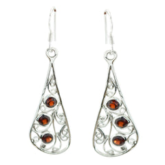 Teresa Red Dangle Earrings with Gemstone Detail