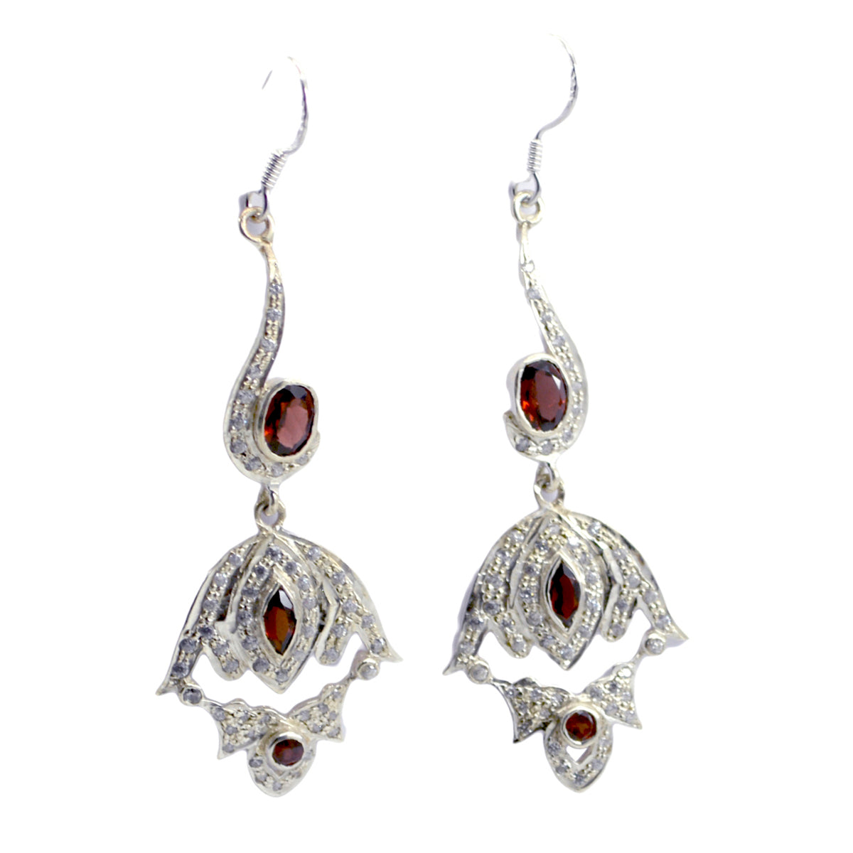 Nisa Red Dangle Earrings with Gemstone Accents Garnet Red Dangle