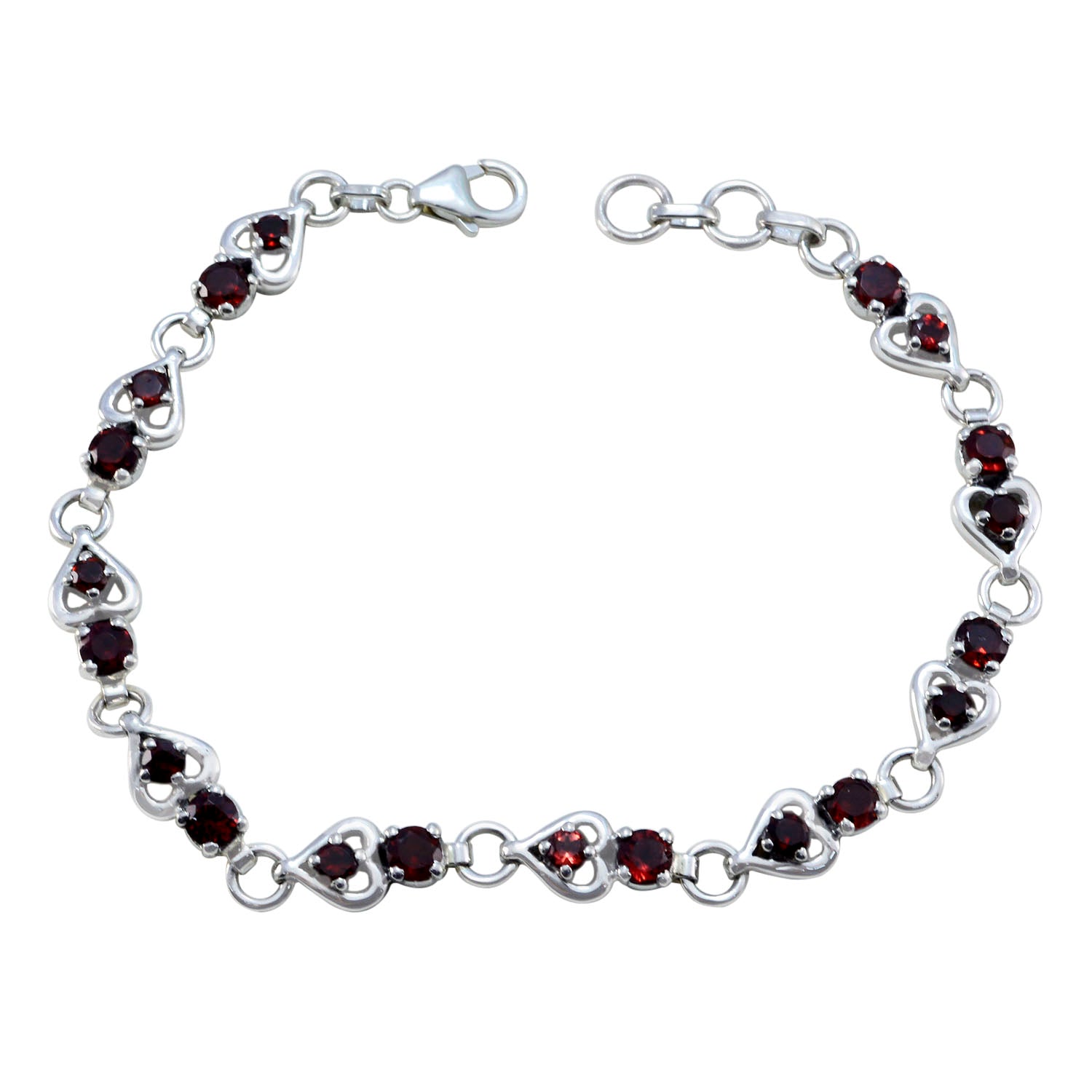 Isla Red Gemstone Bracelet with Heart Links Garnet Red