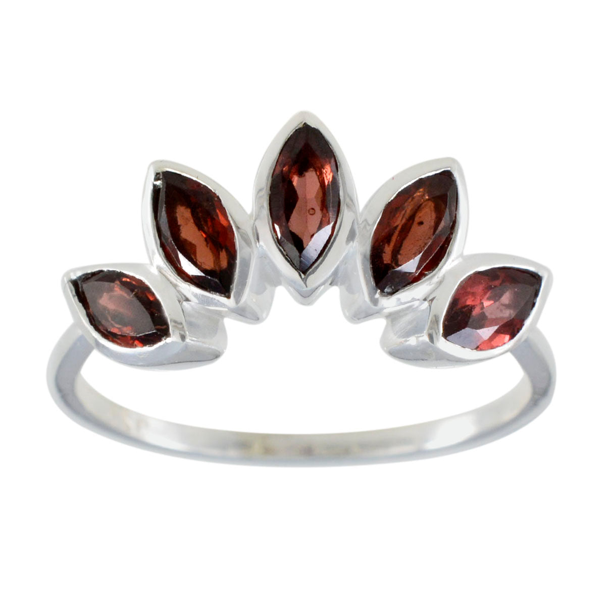 Aisha Red Gemstone Crown Ring Elegant Silver Jewelry Garnet Red