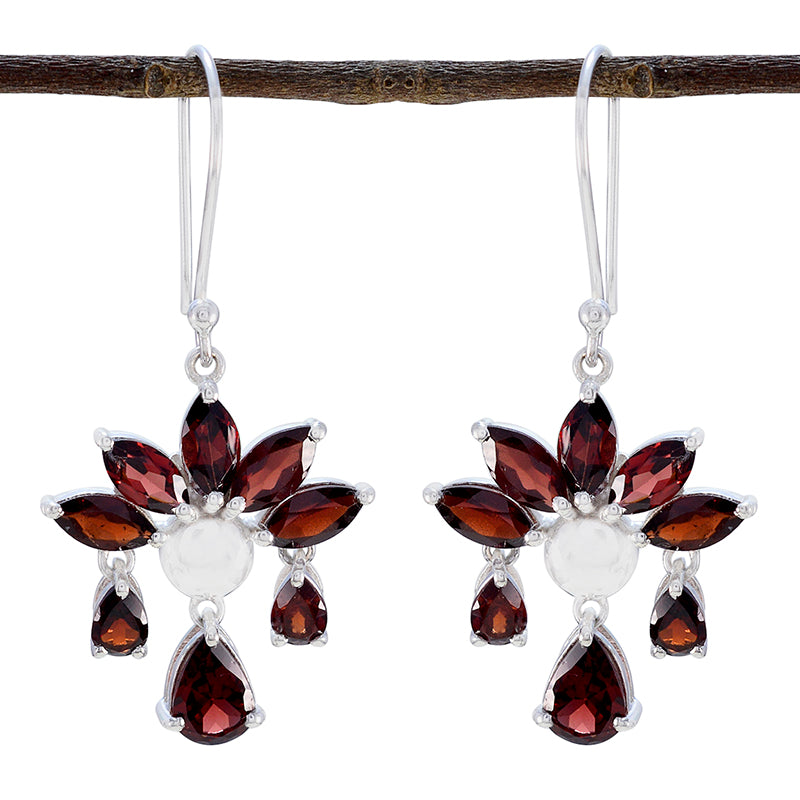 Xiu Red Gemstone Dangle Earrings for Everyday Glam Garnet Red Dangle