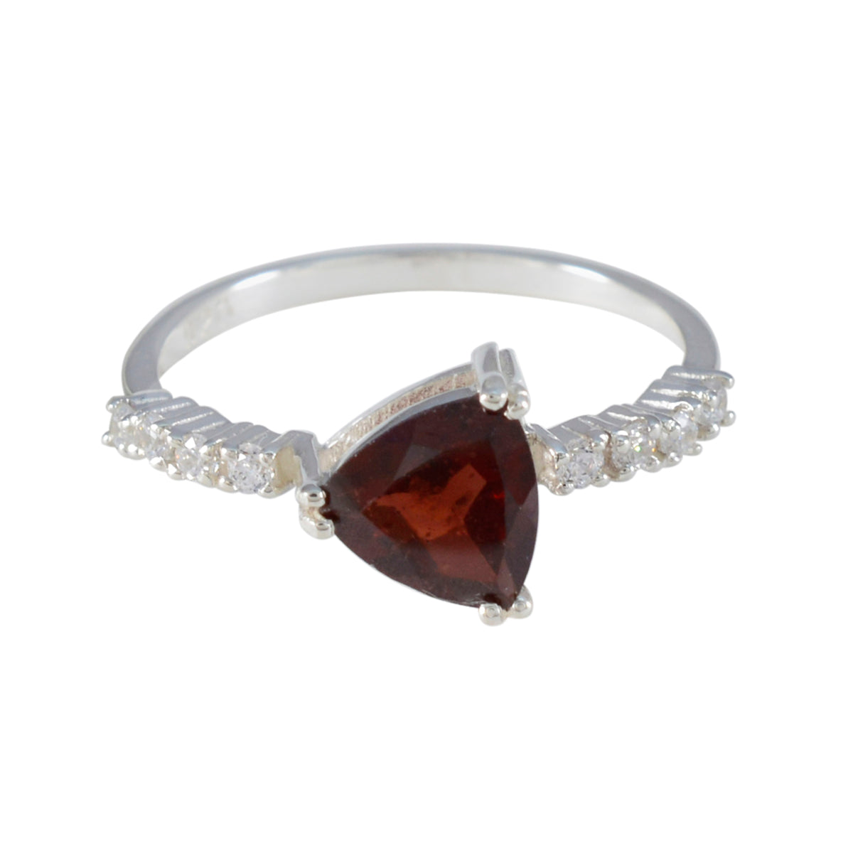 Yan Red Gemstone Halo Ring with Silver Band Garnet Red