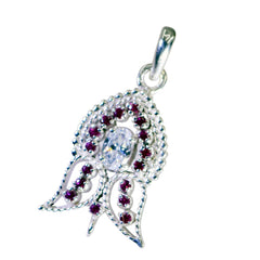 Dewi Red Gemstone Pendant Floral Design in Silver