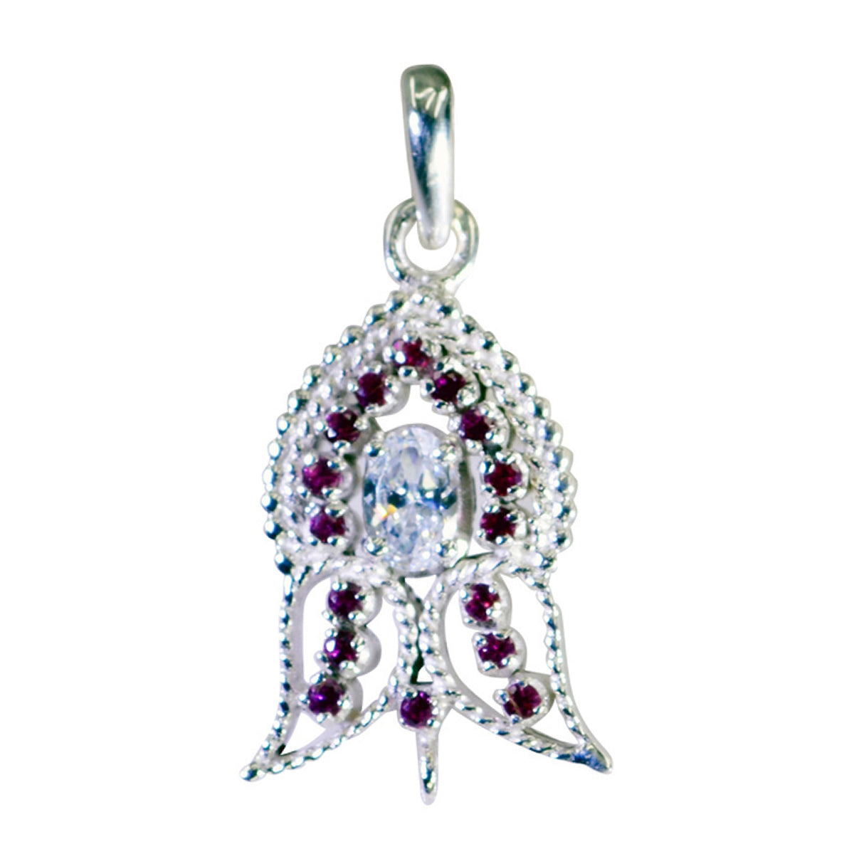 Dewi Red Gemstone Pendant Floral Design in Silver Garnet Red Red