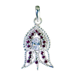 Dewi Red Gemstone Pendant Floral Design in Silver Garnet Red Red