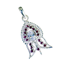 Dewi Red Gemstone Pendant Floral Design in Silver