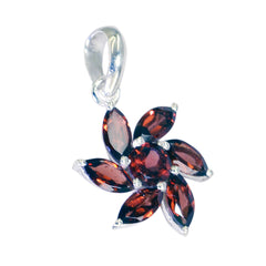 Ivy Red Gemstone Pendant Flower Design in Silver