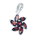 Ivy Red Gemstone Pendant Flower Design in Silver Garnet Red Red