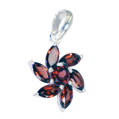 Ivy Red Gemstone Pendant Flower Design in Silver Garnet Red Red