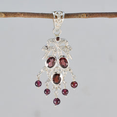 Maria Red Gemstone Pendant with Stylish Silver Setting