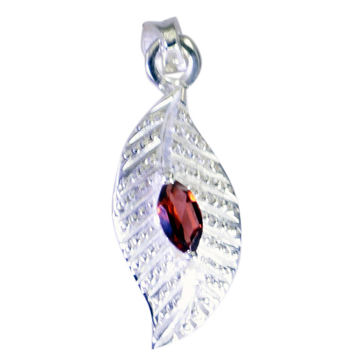 Addison Red Gemstone Pendant in Silver Leaf Design Garnet Red Red