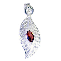 Addison Red Gemstone Pendant in Silver Leaf Design Garnet Red Red