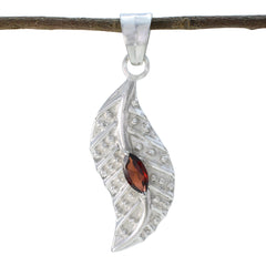 Addison Red Gemstone Pendant in Silver Leaf Design