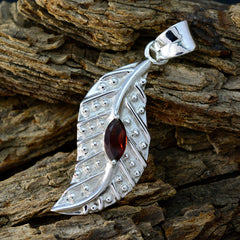 Addison Red Gemstone Pendant in Silver Leaf Design