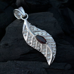 Addison Red Gemstone Pendant in Silver Leaf Design