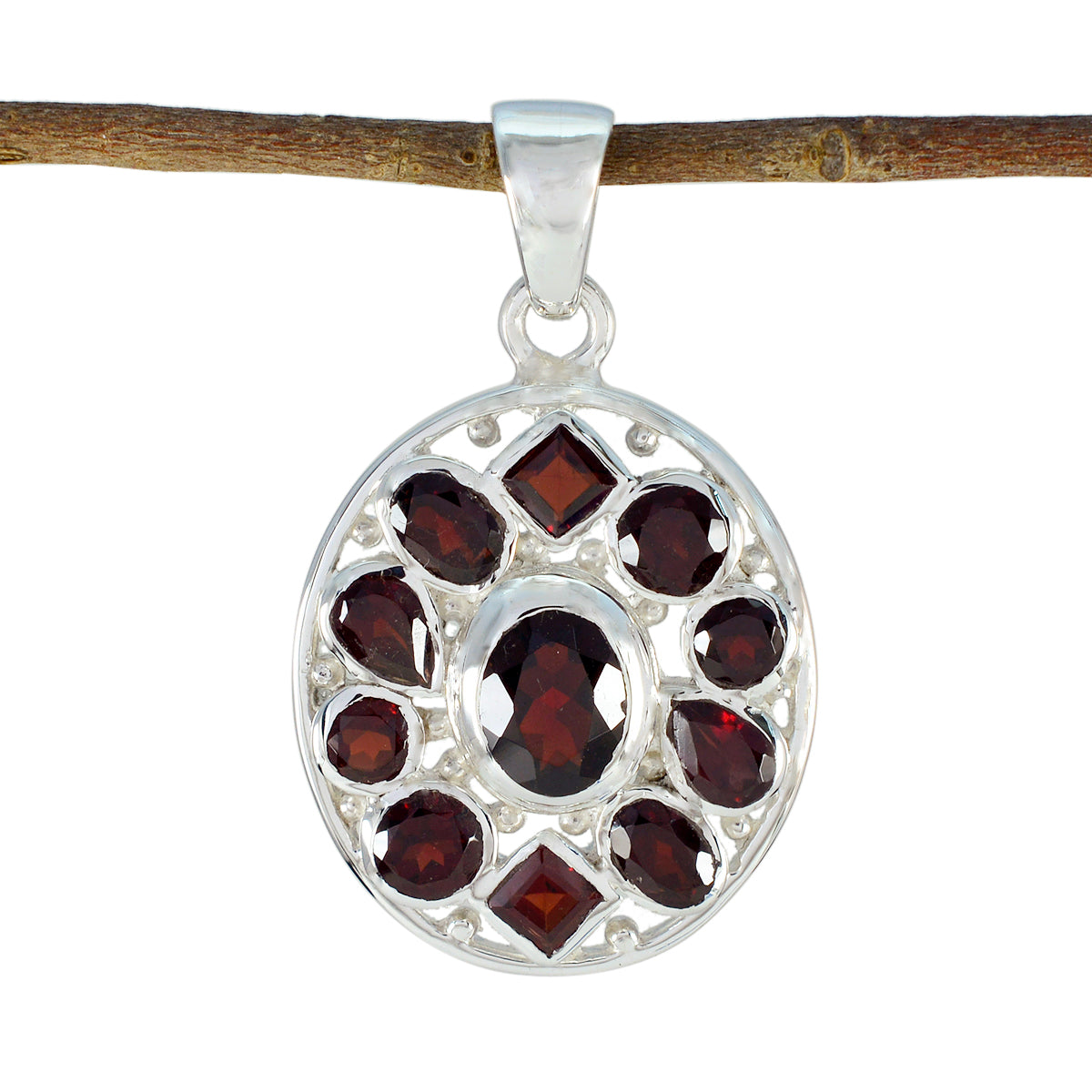 Julia Red Gemstone Pendant in Silver Settings Garnet Red Red