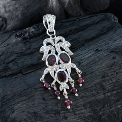 Maria Red Gemstone Pendant with Stylish Silver Setting