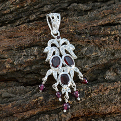 Maria Red Gemstone Pendant with Stylish Silver Setting