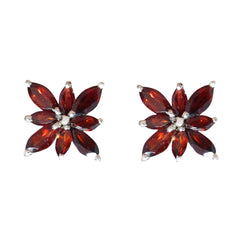 Lourdes Red Gemstone Stud Earrings for Everyday Glam Garnet Red Stud