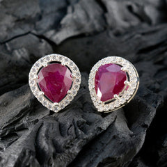 Noelia Red Gemstone Stud Earrings for Everyday Glam