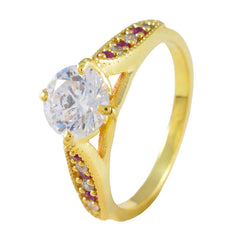 Isabella Red Halo Ring for Women in Gold Tone