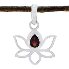 Jia Red Rope Pendant Necklace with Lotus Design Garnet Red Red