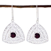 Mia Red Solitaire Dangle Earrings with Intricate Design Garnet Red Dangle
