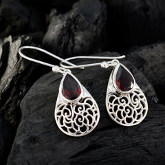 Josephine Red Solitaire Dangle Earrings with Filigree Design