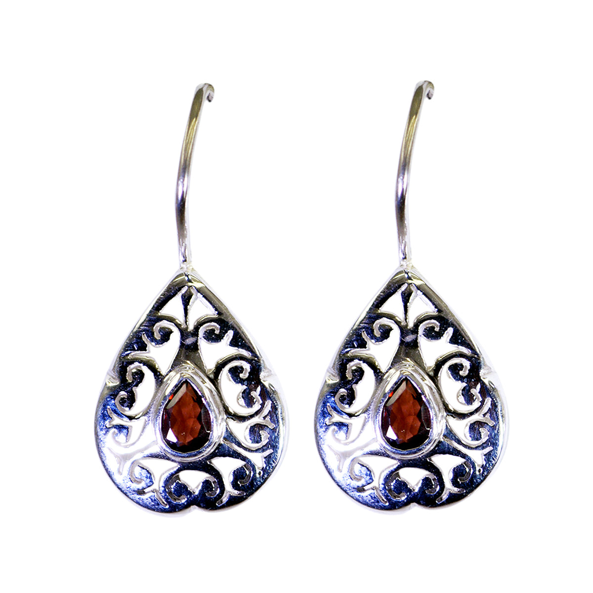 Lea Red Solitaire Dangle Earrings with Elegant Design Garnet Red Dangle