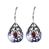 Lea Red Solitaire Dangle Earrings with Elegant Design Garnet Red Dangle